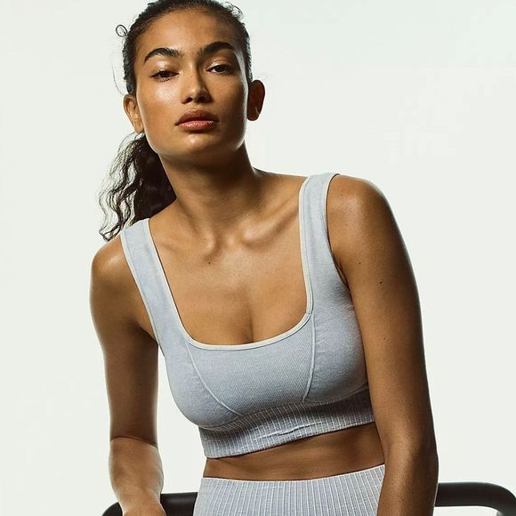 NEW Free People Movement Good Karma Square Neck Crop Top Gray Size XL - Picture 8 of 12